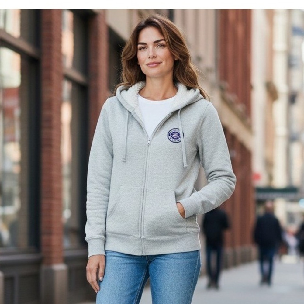 Bluenotes Womens Gray Sherpa Lined Full Zip Hoodie Sweatshirt Size M